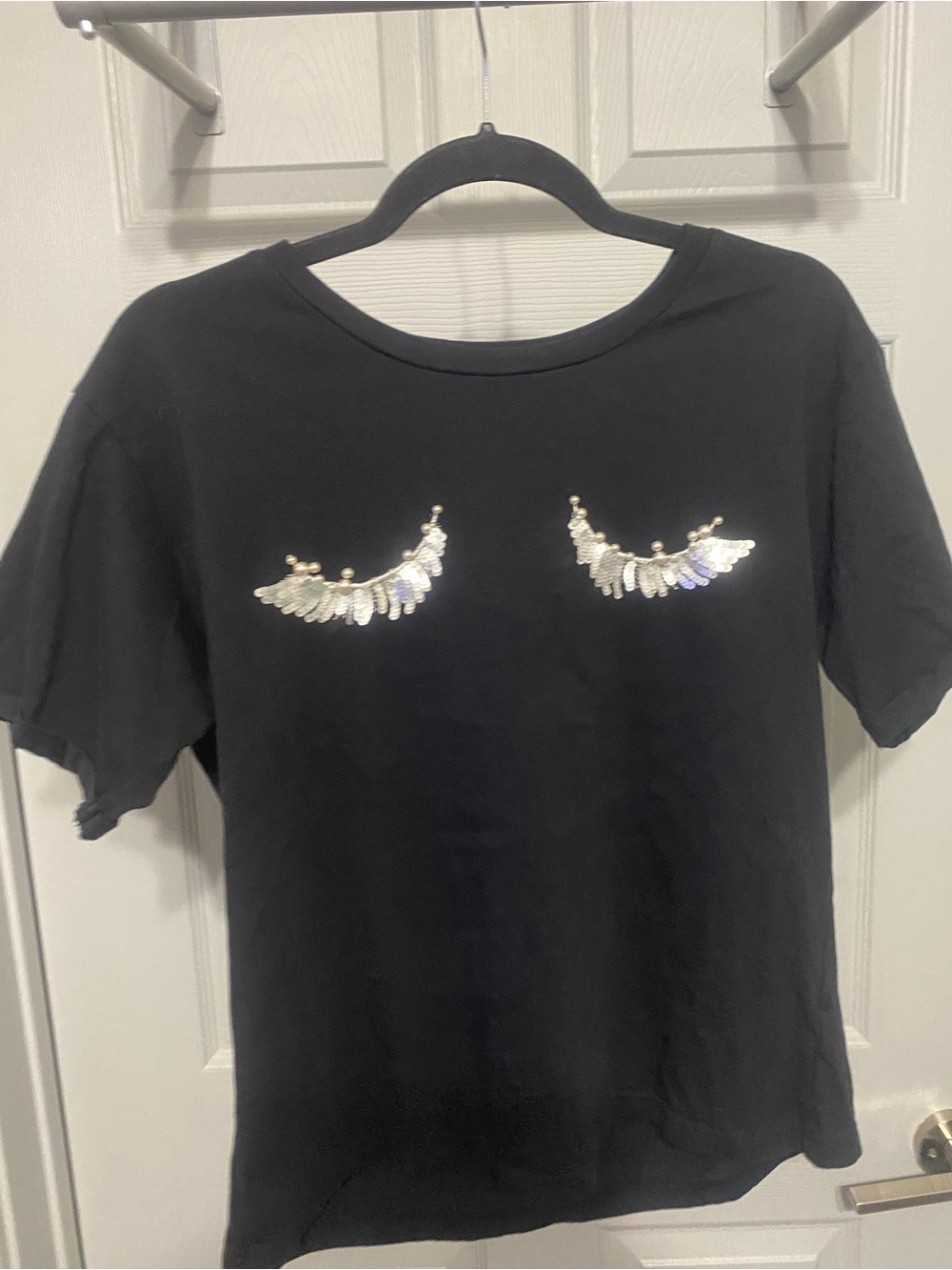Ellison Black Graphic Tee with Sequin Eye Detail